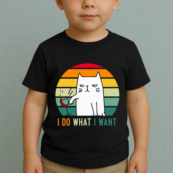 Naughty Cat I Do What I Want Funny Cat Vintage Retro Toddler T-Shirt