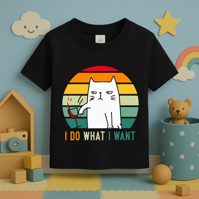Naughty Cat I Do What I Want Funny Cat Vintage Retro Toddler T-Shirt
