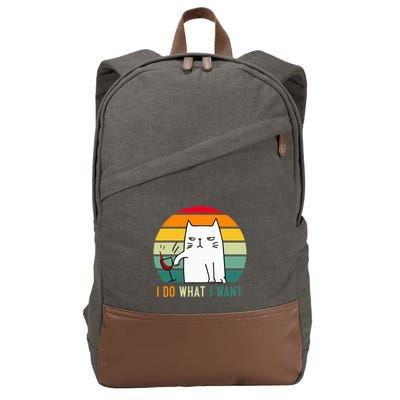 Naughty Cat I Do What I Want Funny Cat Vintage Retro Cotton Canvas Backpack