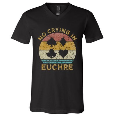 No Crying In Euchre Vintage Euchre Card Game V-Neck T-Shirt