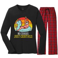 No Cookies Just Cocktails Santa Summer Christmas In July Xmas Women's Long Sleeve Flannel Pajama Set 