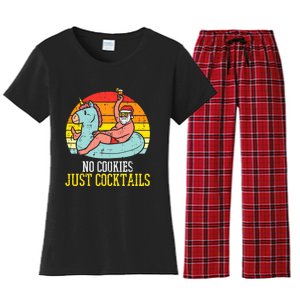 No Cookies Just Cocktails Santa Summer Christmas In July Xmas Women's Flannel Pajama Set