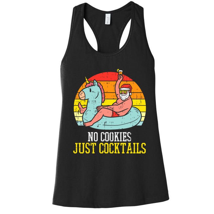 No Cookies Just Cocktails Santa Summer Christmas In July Xmas Women's Racerback Tank