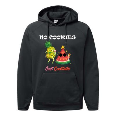 No Cookies Just Cocktails Summer Christmas In July Performance Fleece Hoodie