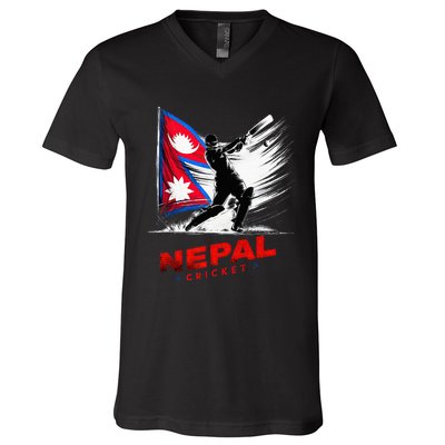 Nepal Cricket Jersey 2024 Cricket Flag Of Nepal V-Neck T-Shirt