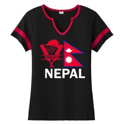 Nepal Cricket Jersey 2024 Team Flag Nepal Cricket Ladies Halftime Notch Neck Tee