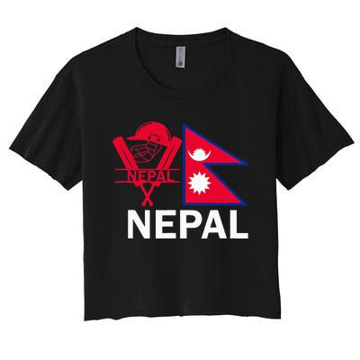 Nepal Cricket Jersey 2024 Team Flag Nepal Cricket Women's Crop Top Tee