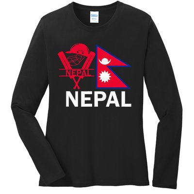 Nepal Cricket Jersey 2024 Team Flag Nepal Cricket Ladies Long Sleeve Shirt