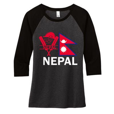 Nepal Cricket Jersey 2024 Team Flag Nepal Cricket Women's Tri-Blend 3/4-Sleeve Raglan Shirt