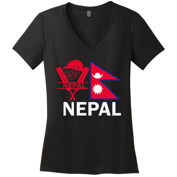 Nepal Cricket Jersey 2024 Team Flag Nepal Cricket Women's V-Neck T-Shirt