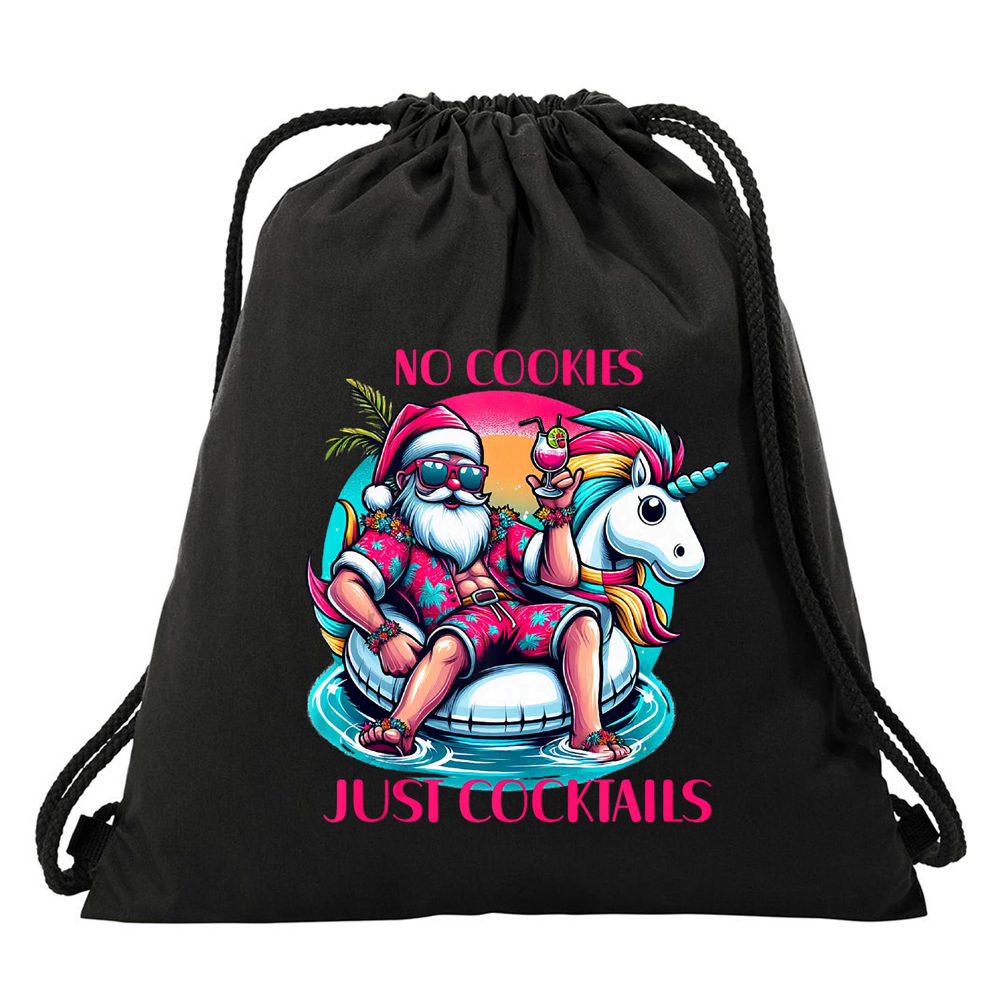No Cookies Just Cocktails Funny Christmas In July Summer Tank Top Drawstring Bag