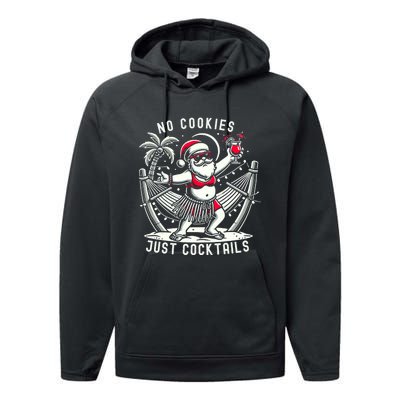 No Cookies Just Cocktails Christmas In July Funny Santa Performance Fleece Hoodie