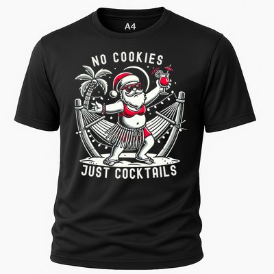 No Cookies Just Cocktails Christmas In July Funny Santa Cooling Performance Crew T-Shirt