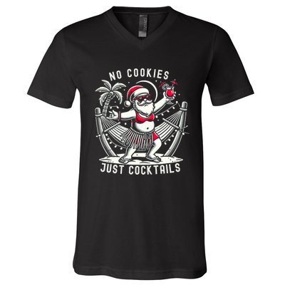 No Cookies Just Cocktails Christmas In July Funny Santa V-Neck T-Shirt