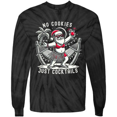 No Cookies Just Cocktails Christmas In July Funny Santa Tie-Dye Long Sleeve Shirt