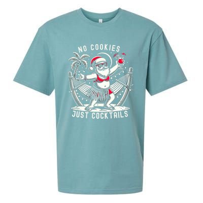 No Cookies Just Cocktails Christmas In July Funny Santa Sueded Cloud Jersey T-Shirt