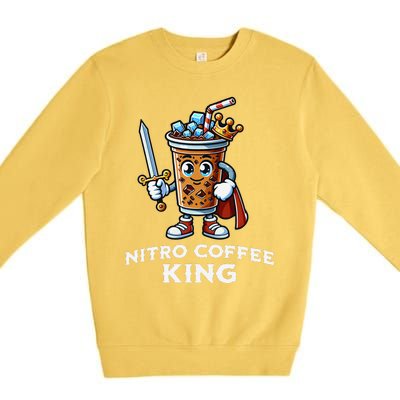 Nitro Coffee King Funny Drink Illustration Nitro Iced Coffee Premium Crewneck Sweatshirt