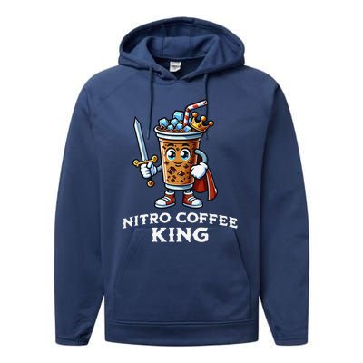 Nitro Coffee King Funny Drink Illustration Nitro Iced Coffee Performance Fleece Hoodie