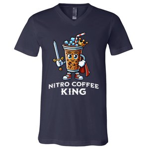 Nitro Coffee King Funny Drink Illustration Nitro Iced Coffee V-Neck T-Shirt