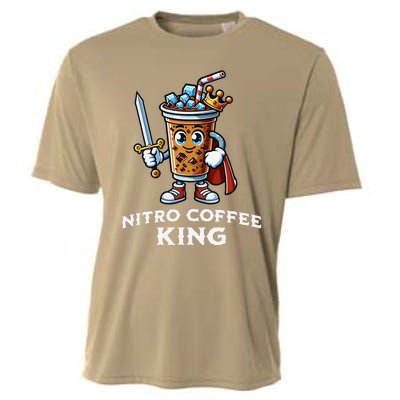 Nitro Coffee King Funny Drink Illustration Nitro Iced Coffee Cooling Performance Crew T-Shirt