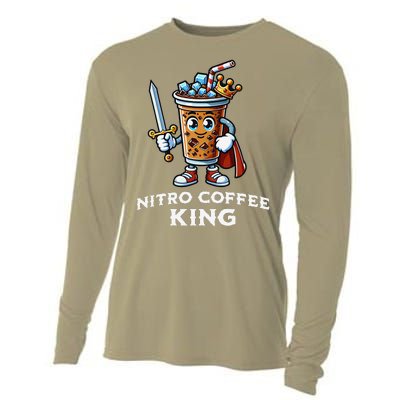 Nitro Coffee King Funny Drink Illustration Nitro Iced Coffee Cooling Performance Long Sleeve Crew