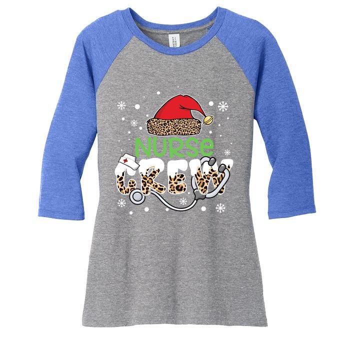 Nurse Crew Leopard Santa Hat Stethoscope Nurse Christmas Cute Gift Women's Tri-Blend 3/4-Sleeve Raglan Shirt