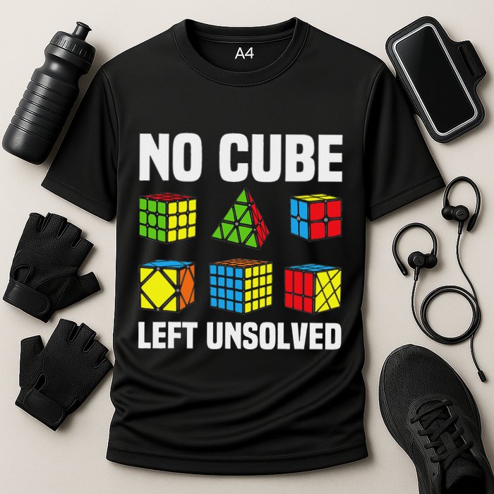No Cube Left Unsolved Competitive Puzzle Cube Speed Cubing Cooling Performance Crew T-Shirt