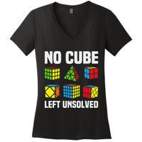 No Cube Left Unsolved Competitive Puzzle Cube Speed Cubing Women's V-Neck T-Shirt