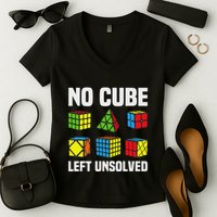 No Cube Left Unsolved Competitive Puzzle Cube Speed Cubing Women's V-Neck T-Shirt