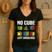 No Cube Left Unsolved Competitive Puzzle Cube Speed Cubing Women's V-Neck T-Shirt