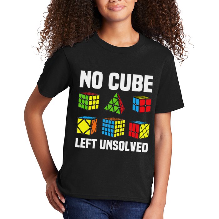 No Cube Left Unsolved Competitive Puzzle Cube Speed Cubing Kids T-Shirt
