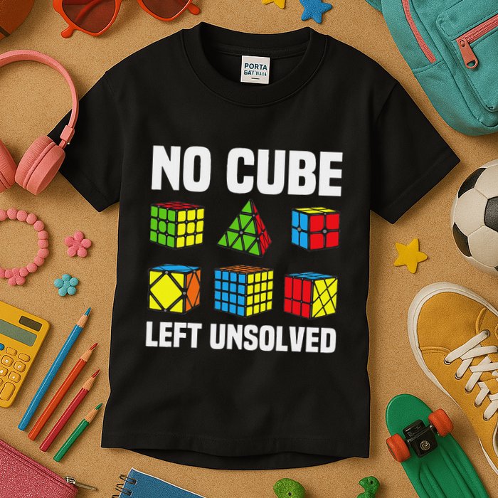 No Cube Left Unsolved Competitive Puzzle Cube Speed Cubing Kids T-Shirt