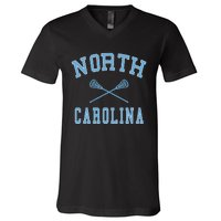 North Carolina Lacrosse Vintage Nc Lax Weathered V-Neck T-Shirt