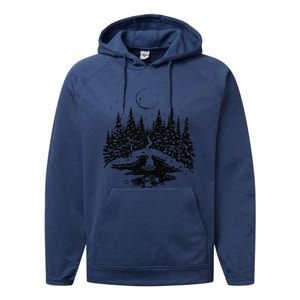 No City Lights Just Camp Fire Nights Lake Life Performance Fleece Hoodie