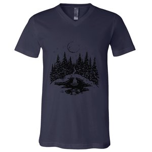 No City Lights Just Camp Fire Nights Lake Life V-Neck T-Shirt