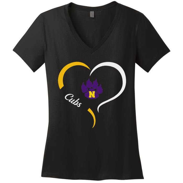 Nevada Cubs Logo Half Heart Slogan Hs Women's V-Neck T-Shirt