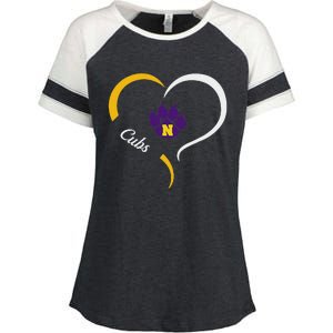 Nevada Cubs Logo Half Heart Slogan Hs Enza Ladies Jersey Colorblock Tee