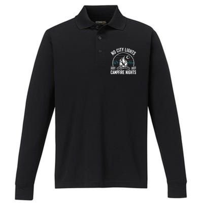 No City Lights Just Campfire Nights Performance Long Sleeve Polo