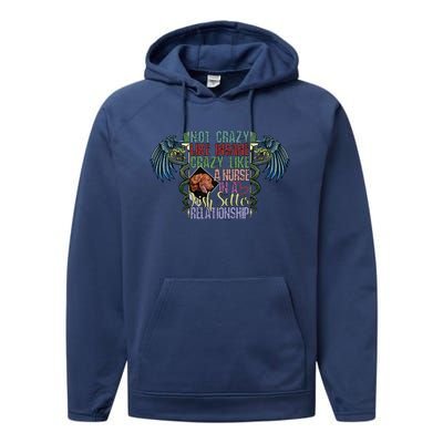 Not Crazy Like Insane Crazy Like A Nurse Irish Setter Lover Gift Performance Fleece Hoodie