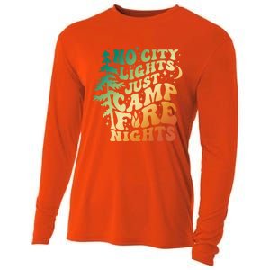 No City Lights Just Camp Fire Nights Camping Quote Gift Cooling Performance Long Sleeve Crew