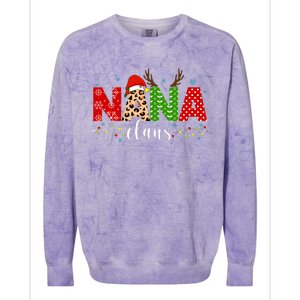 Nana Claus Leopard Print Christmas For Mother Women Colorblast Crewneck Sweatshirt