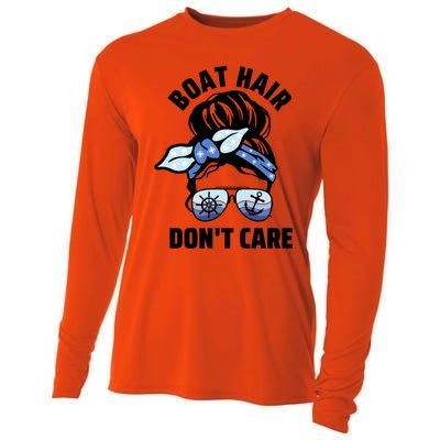 Nautical Captain Mom Boating Boat Hair Don't Care Funny Gift Cooling Performance Long Sleeve Crew