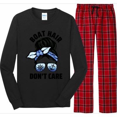 Nautical Captain Mom Boating Boat Hair Don't Care Funny Gift Long Sleeve Pajama Set