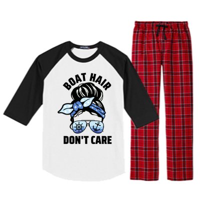 Nautical Captain Mom Boating Boat Hair Don't Care Funny Gift Raglan Sleeve Pajama Set