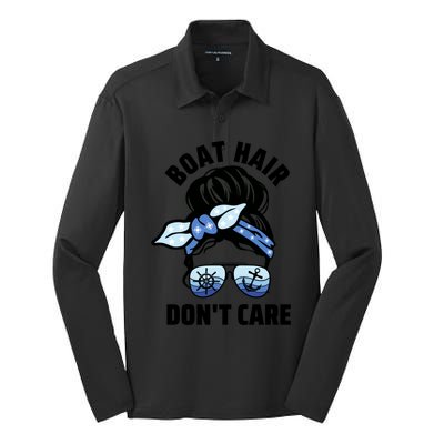 Nautical Captain Mom Boating Boat Hair Don't Care Funny Gift Silk Touch Performance Long Sleeve Polo