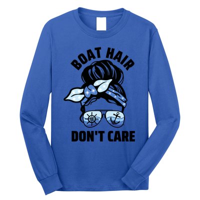 Nautical Captain Mom Boating Boat Hair Don't Care Funny Gift Long Sleeve Shirt