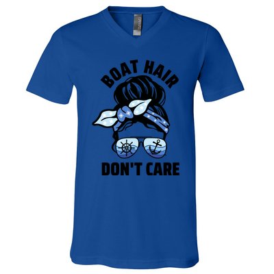 Nautical Captain Mom Boating Boat Hair Don't Care Funny Gift V-Neck T-Shirt