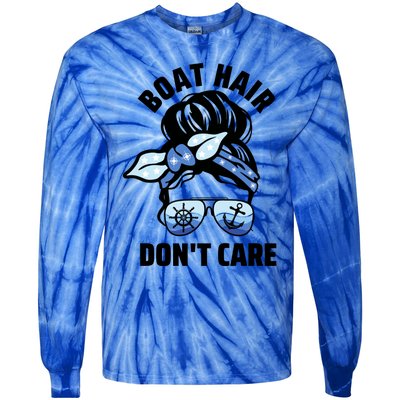 Nautical Captain Mom Boating Boat Hair Don't Care Funny Gift Tie-Dye Long Sleeve Shirt