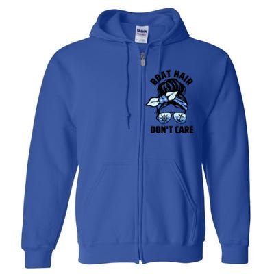 Nautical Captain Mom Boating Boat Hair Don't Care Funny Gift Full Zip Hoodie