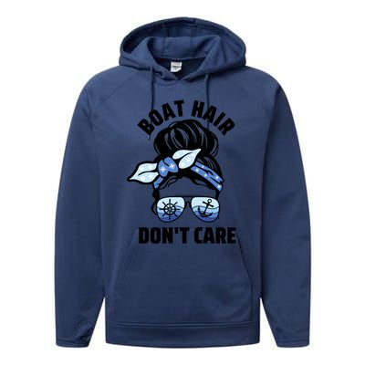 Nautical Captain Mom Boating Boat Hair Don't Care Funny Gift Performance Fleece Hoodie